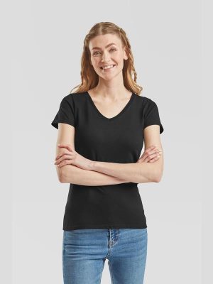 Fruit Of The Loom Valueweight Open End 165 Regular Fit V Neck Tee Ladies - Image 5